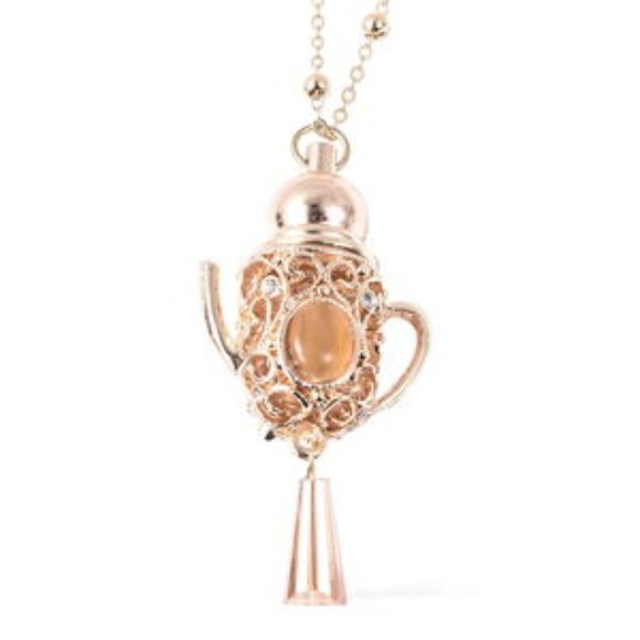 Simulated Cats Eye Kettle Perfume Bottle Necklace - Picture 1 of 1
